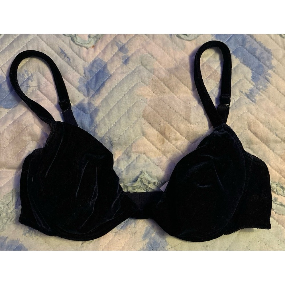 Victoria's Secret Vintage Navy Blue Velour Push-up Bra, Size 36B